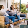 edited image showing a mix of nature, people interacting socially and modern interiors